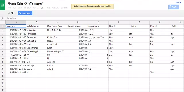 Contoh absensi siswa online